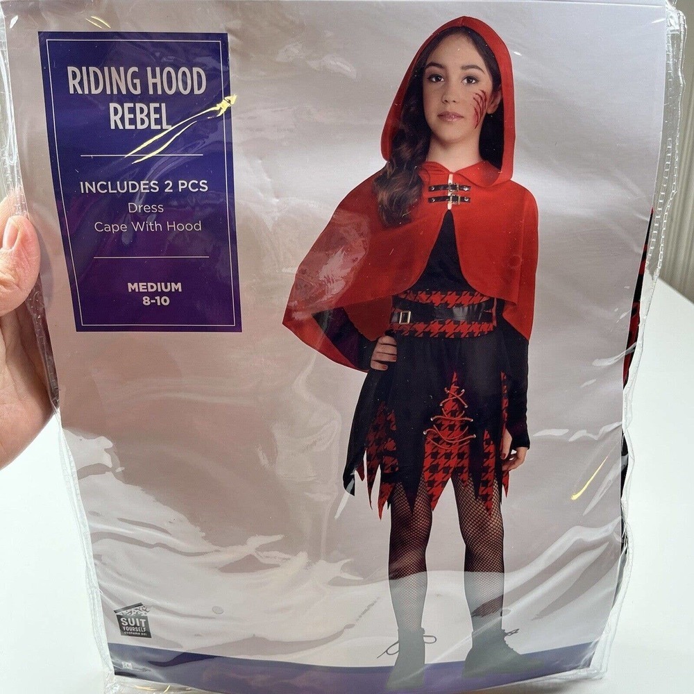 NWT Suit Yourself Riding Hood Rebel Halloween Costume Size 10 Girls Red Black